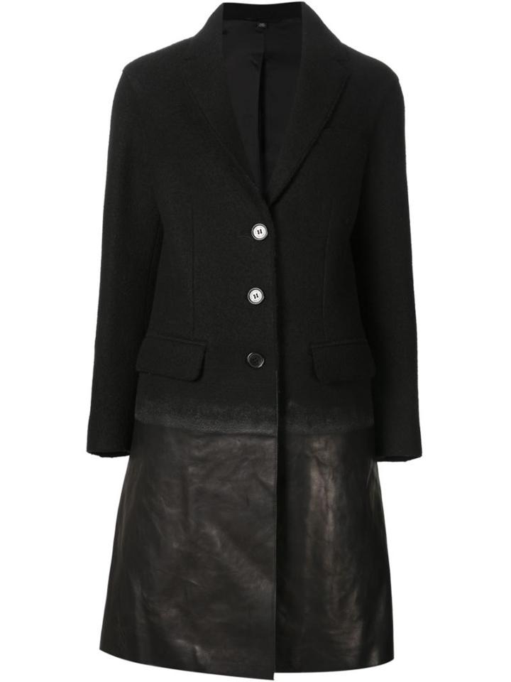 Neil Barrett Gradient Effect Coat, Women's, Size: 38, Black, Calf Leather/virgin Wool