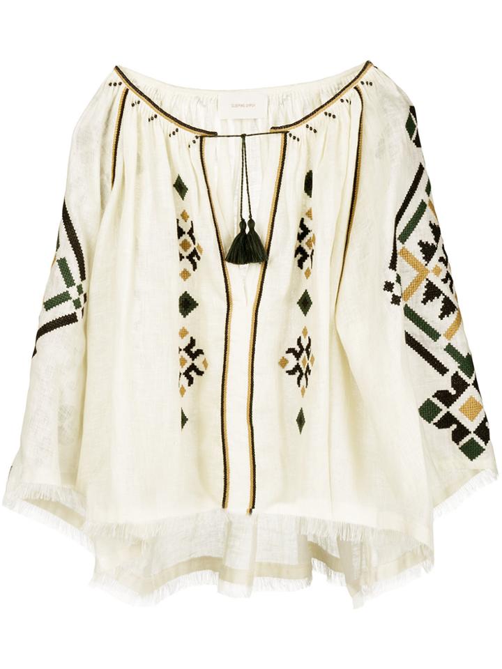 Sleeping Gypsy Aztec Print Blouse - White
