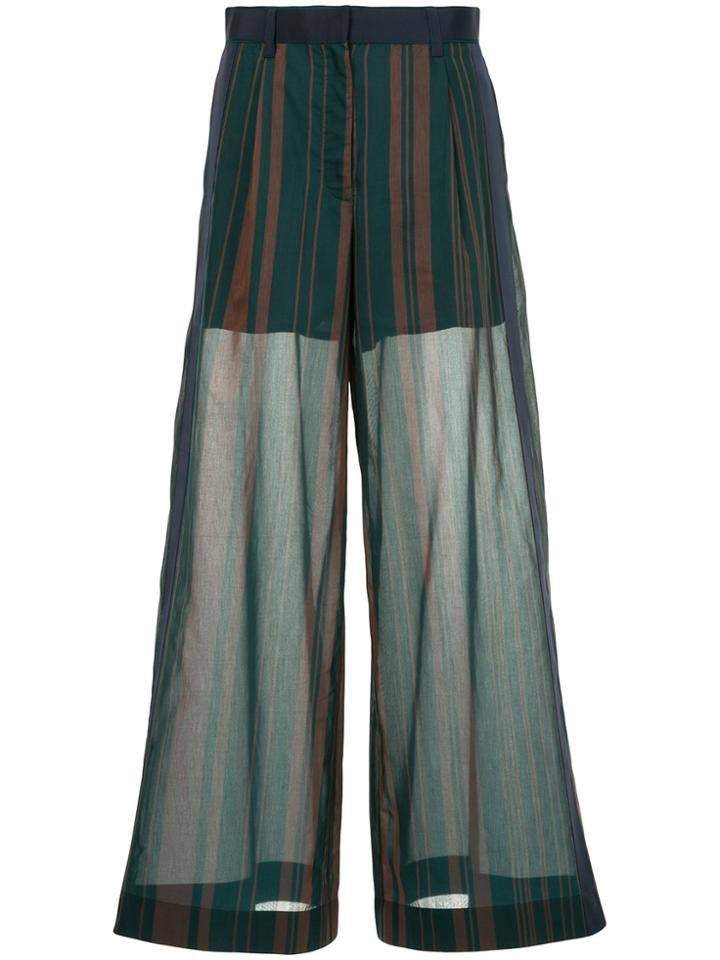 Sacai Striped Wide Leg Trousers - Green