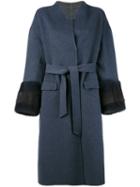 Liska - Belted Coat - Women - Mink Fur/cashmere/wool - M, Blue, Mink Fur/cashmere/wool