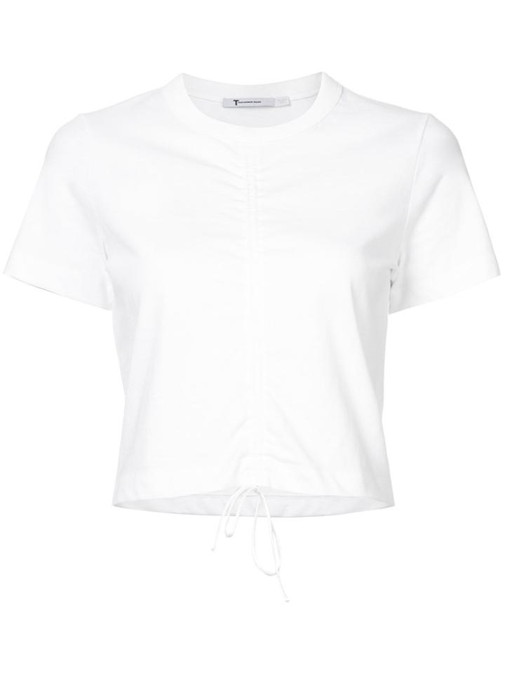 Alexander Wang Cropped Ruched Lace Up Front Top - White