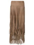 Simonetta Ravizza Fringed Skirt, Women's, Size: 40, Brown, Suede