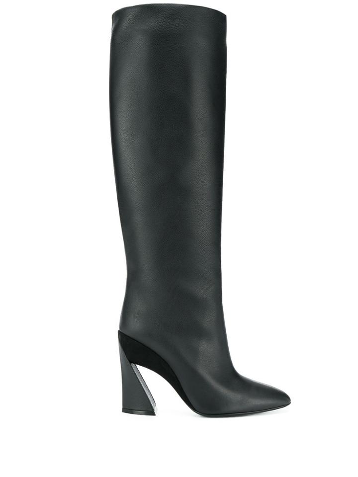 Salvatore Ferragamo Sculptured Heel 115mm Knee Length Boots - Black