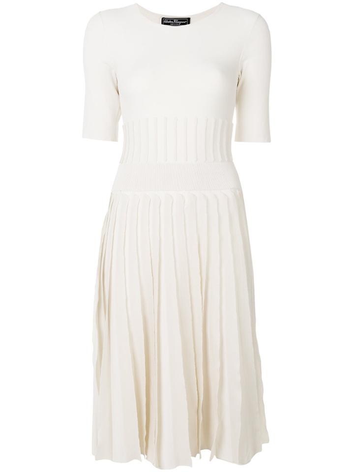 Salvatore Ferragamo Pleated Knit Dress - Nude & Neutrals