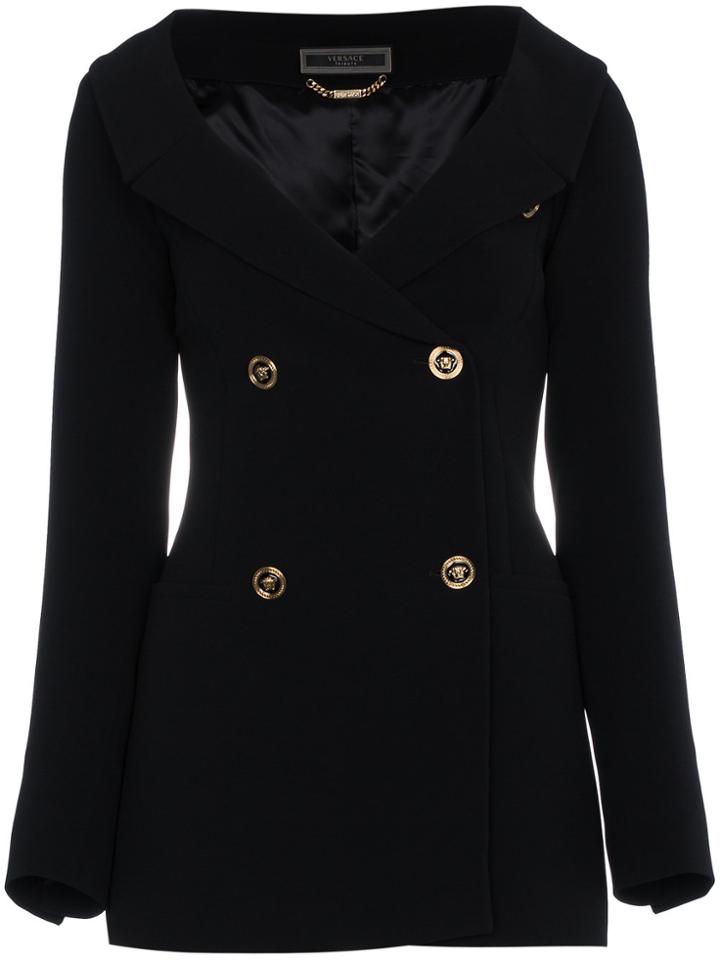 Versace Double Breasted Velvet Blazer - Black