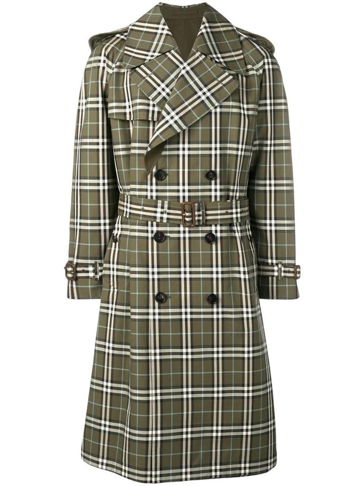 Burberry Checked Trench Coat - Green