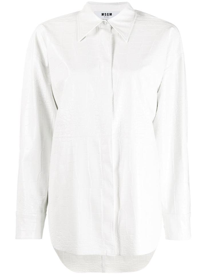 Msgm Crocodile Embossed Faux Leather Shirt - White