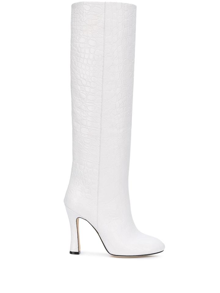 Paris Texas Crocodile Effect Knee-high Boots - White