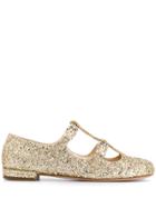 Miu Miu Glitter Buckled Ballerinas - Gold