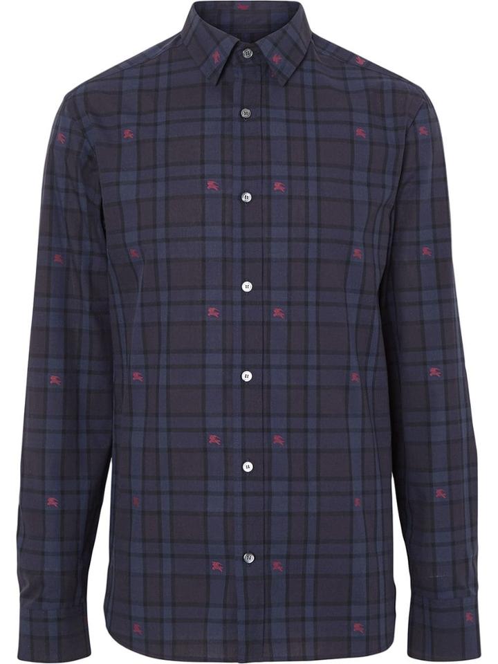 Burberry Equestrian Knight Check Cotton Shirt - Blue