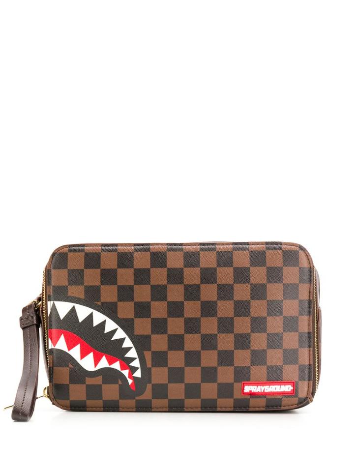 Sprayground Checkerboard Top Zip Clutch - Brown