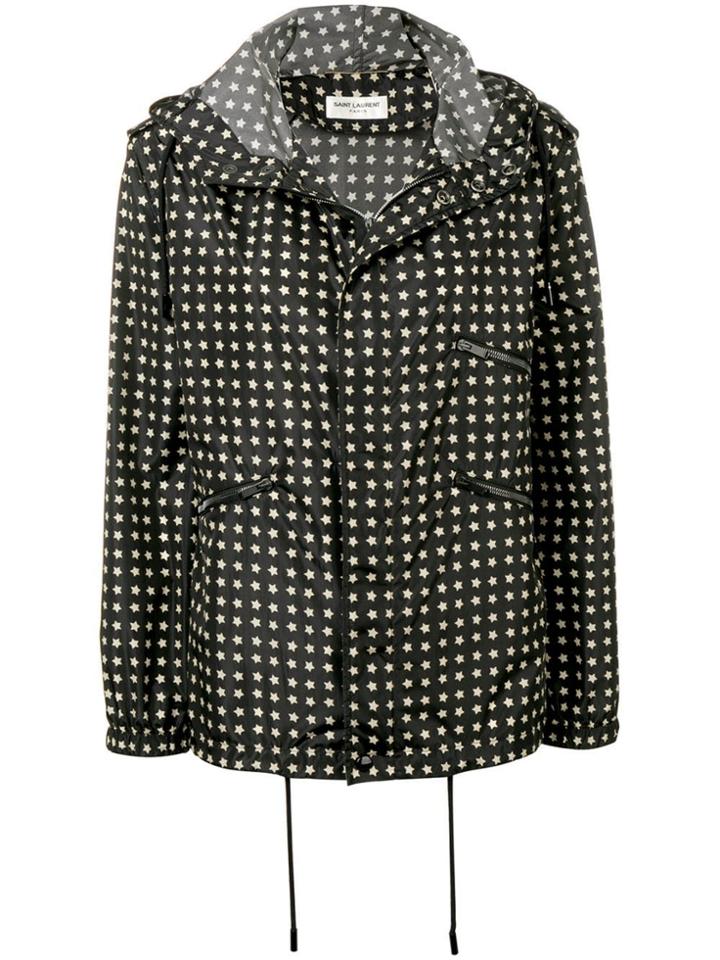 Saint Laurent Star Print Hooded Jacket - Black