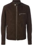 Salvatore Ferragamo Zipped Leather Jacket, Men's, Size: 50, Brown, Calf Leather/cupro