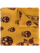 Alexander Mcqueen - Skull And Badge Scarf - Men - Silk/wool - One Size, Yellow/orange, Silk/wool