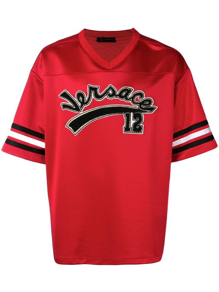 Versace V-neck Varsity T-shirt - Red