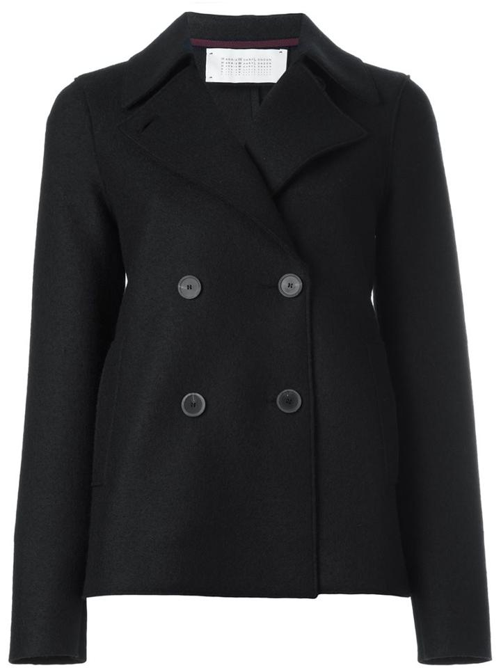 Harris Wharf London Double-breasted Short Pea Coat, Women's, Size: 44, Blue, Virgin Wool