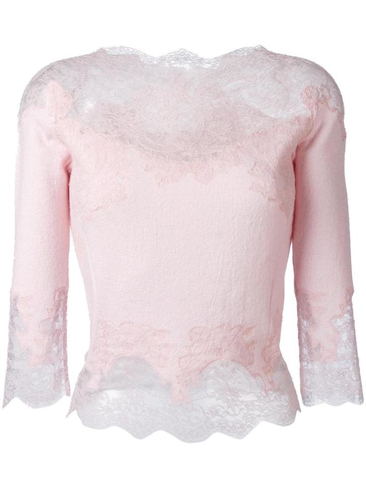 Ermanno Scervino Lace Detailing Blouse, Women's, Size: 44, Pink/purple, Wool/cashmere/silk/polyamide