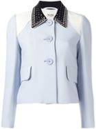 Miu Miu Embellished Collar Jacket, Women's, Size: 42, Blue, Polyester/viscose/metal/glass