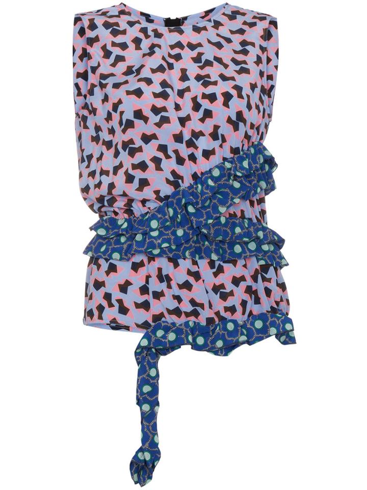 Marni Floral Top With Asymmetric Ruffle - Black