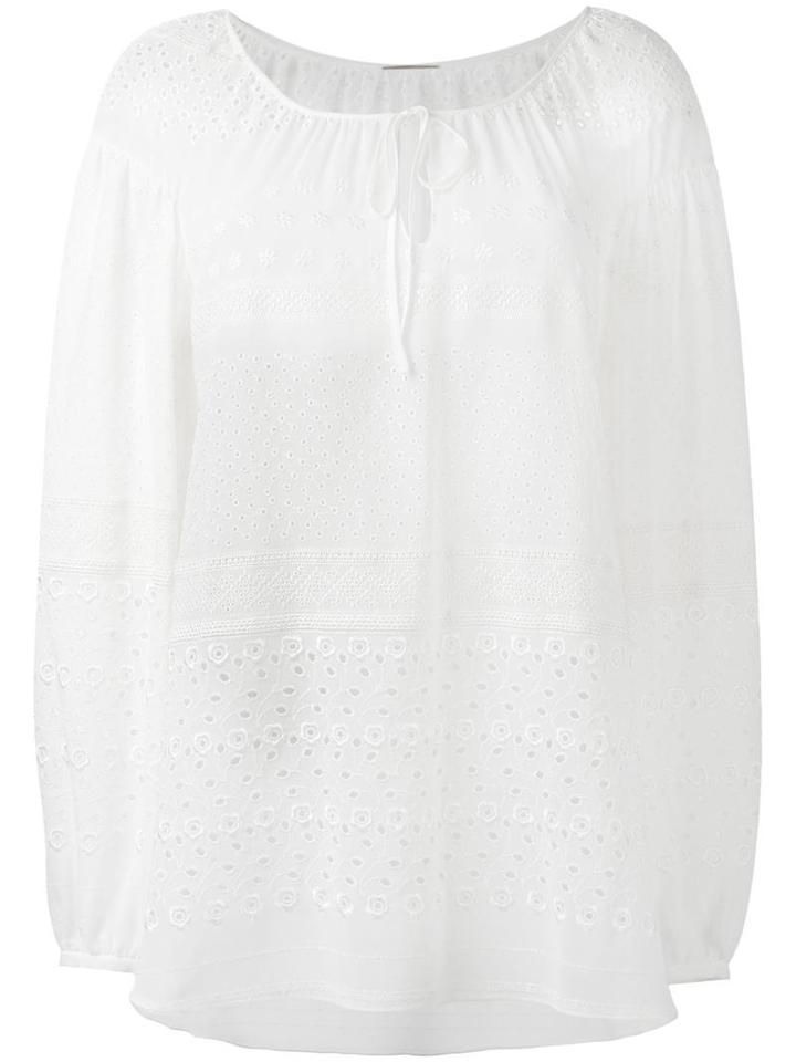 Saint Laurent Broderie Anglaise Gypsy Blouse, Women's, Size: 40, Silk/viscose/cotton