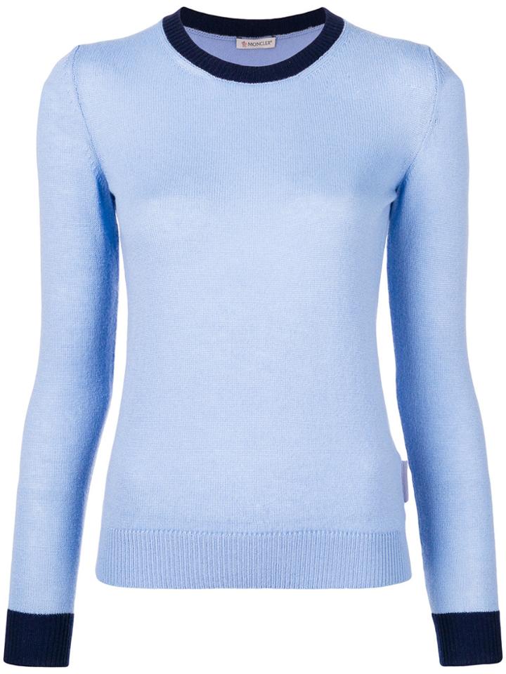 Moncler Cashmere Contrast Hem Jumper - Blue