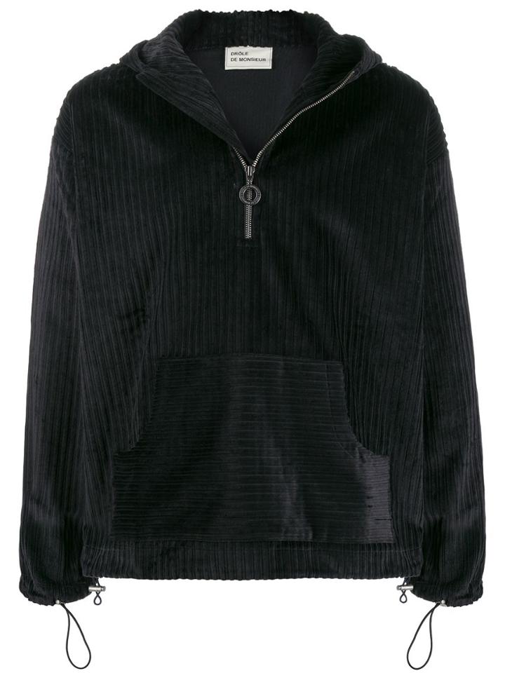 Drôle De Monsieur Zipped Corduroy Hoodie - Black
