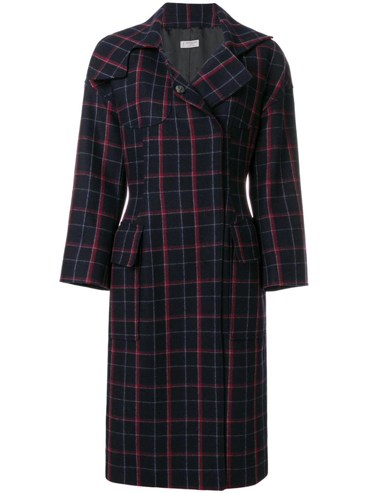 Alberto Biani Plaid Concealed Button Coat - Blue