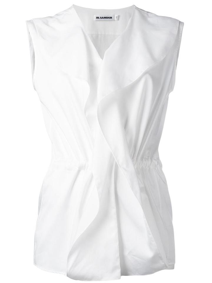 Jil Sander Sleeveless Ruffle Blouse, Women's, Size: 38, White, Cotton