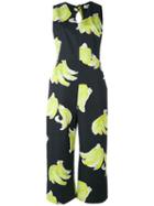 Msgm - Bananas Print Jumpsuit - Women - Cotton - 42, Black, Cotton