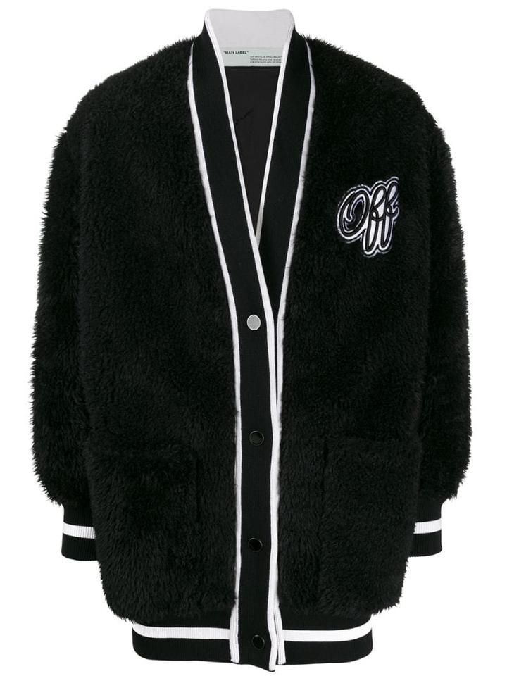 Off-white Faux Fur Varsity Cardigan - Black