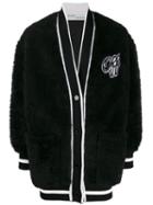 Off-white Faux Fur Varsity Cardigan - Black