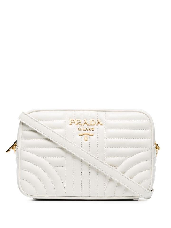 Prada Diagramme Quilted Camera Bag - White