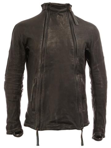 Boris Bidjan Saberi Funnel Neck Double Zip Jacket, Men's, Size: Medium, Black, Cotton/horse Leather