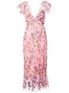 Marchesa Notte Floral Fitted Dress - Pink & Purple
