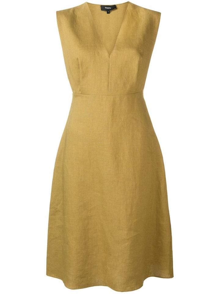 Theory Structured V-neck Midi Dress - Neutrals