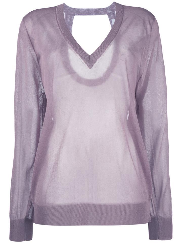 Christian Wijnants - Sheer V-neck Top - Women - Polyester/viscose - S, Pink/purple, Polyester/viscose