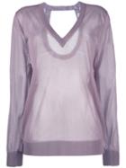 Christian Wijnants - Sheer V-neck Top - Women - Polyester/viscose - S, Pink/purple, Polyester/viscose