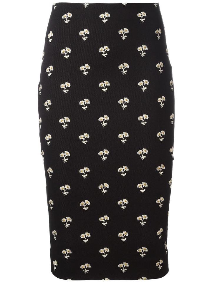 Victoria Beckham Printed Pencil Skirt, Women's, Size: 42, Black, Cotton/elastodiene/polyamide/polyester