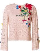 Alice+olivia Appliqué Lace Top - Pink & Purple