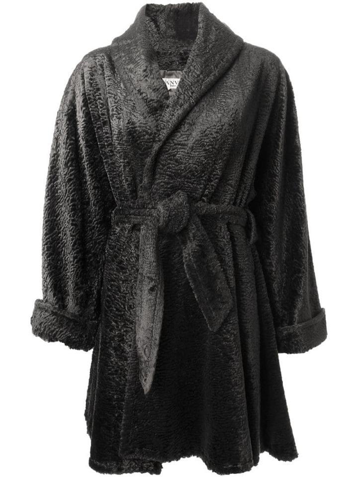 Lanvin Pre-owned Faux Fur Belted Coat - Grey