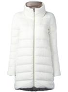 Herno High Neck Zipped Coat, Women's, Size: 42, White, Polyamide/polyurethane/feather Down
