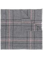Closed Frayed Checked Scarf - Grey