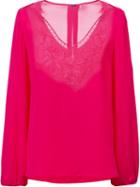 Elie Tahari V-neck Longsleeved Blouse, Women's, Size: Large, Pink/purple, Silk/polyester