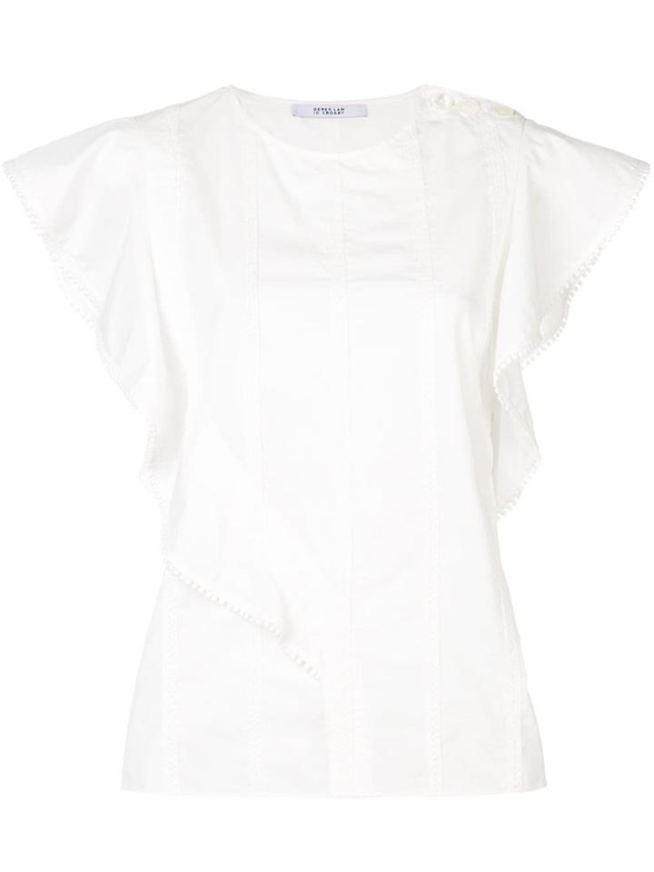 Derek Lam 10 Crosby Crewneck Ruffle Top - White