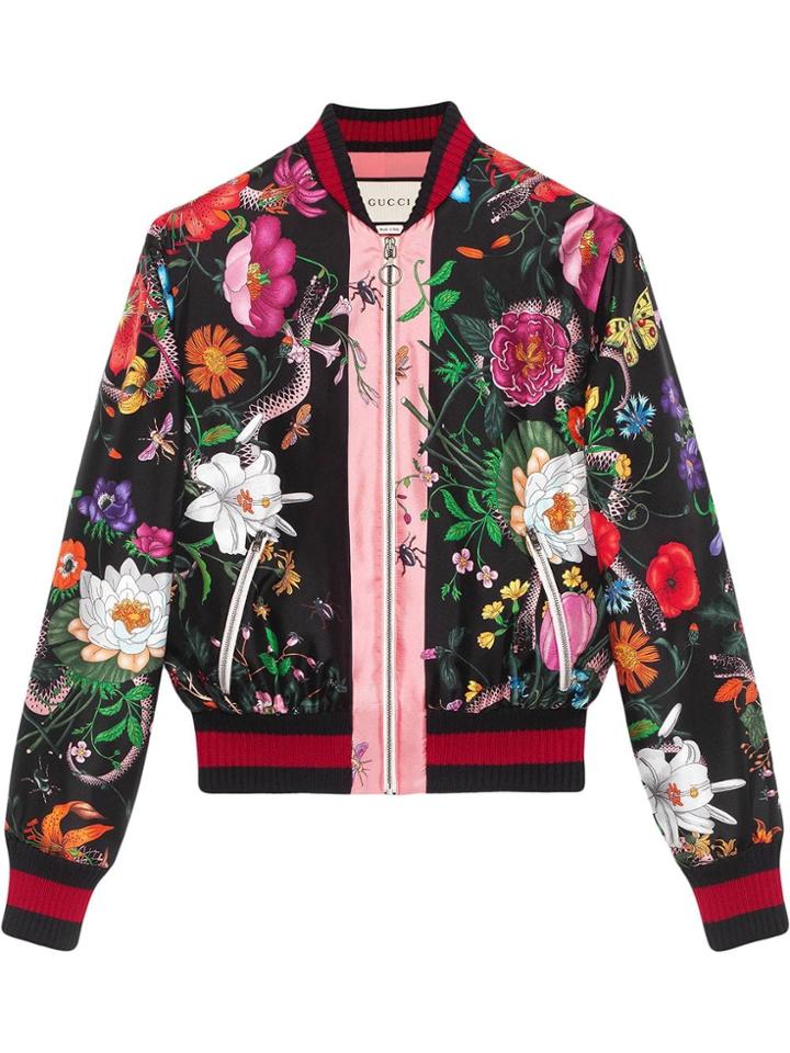 Gucci Flora Snake Print Silk Bomber - Multicolour