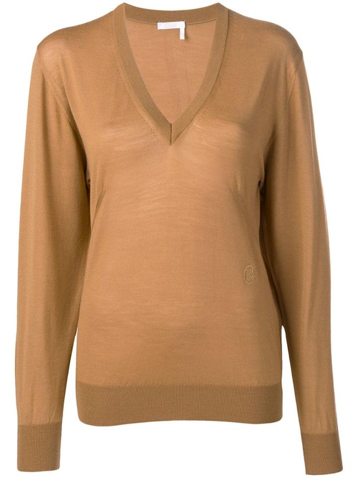 Chloé V-neck Jumper - Brown