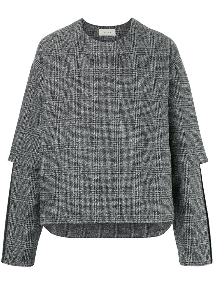 Jieda Oversized Check Sweater - Grey