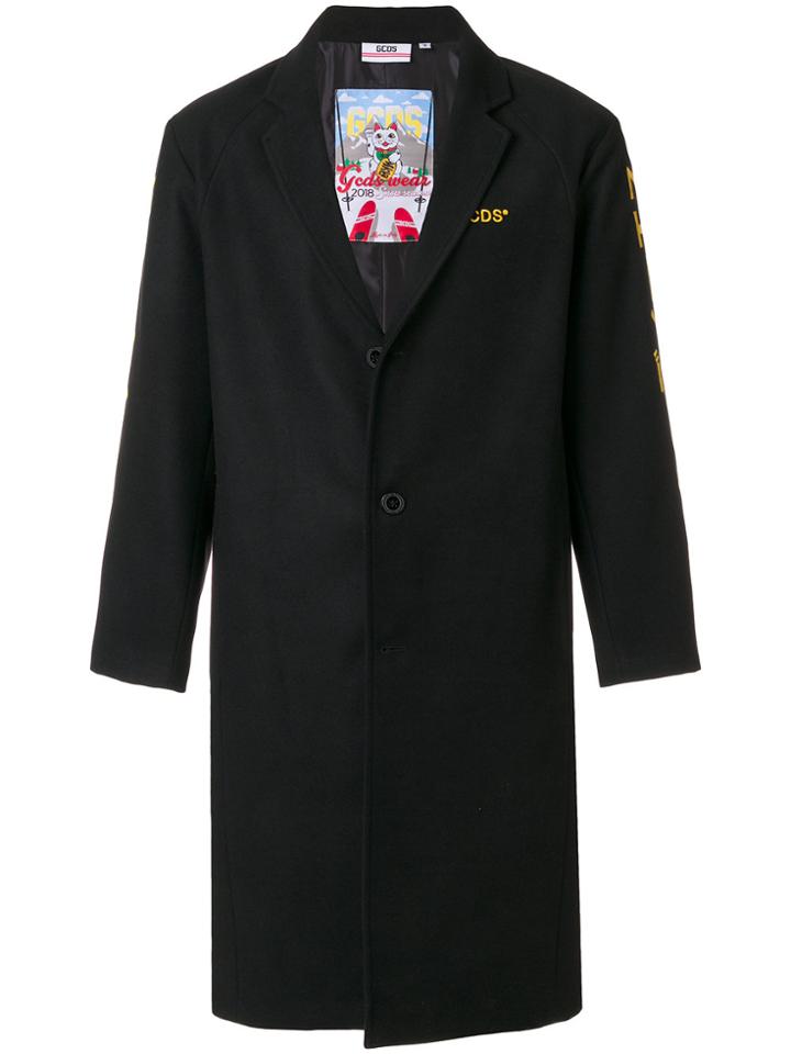 Gcds Appliqué Button Up Coat - Black