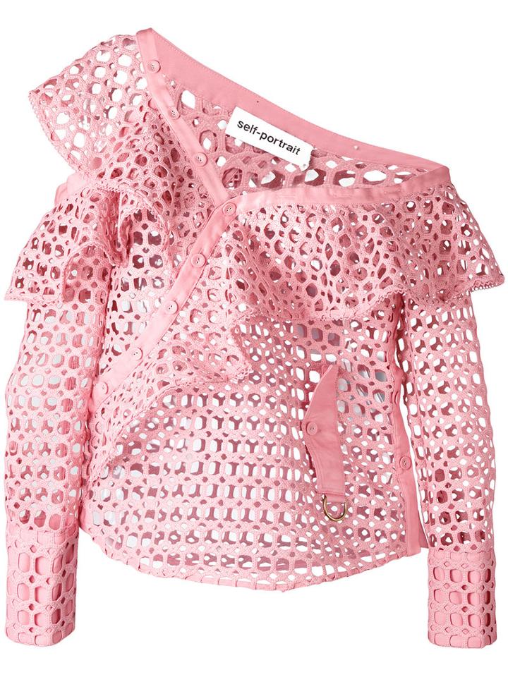 Self-portrait - Off-shoulder Ruffled Top - Women - Cotton/polyester - 8, Pink/purple, Cotton/polyester