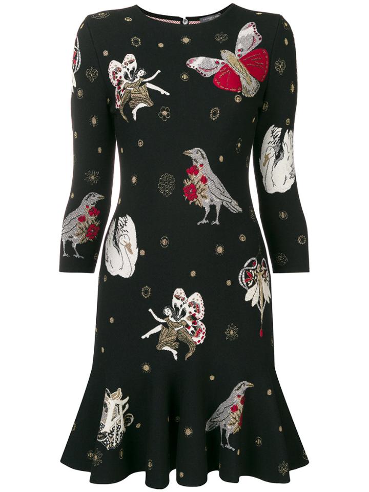 Alexander Mcqueen Bird And Fairy Intarsia Dress - Black